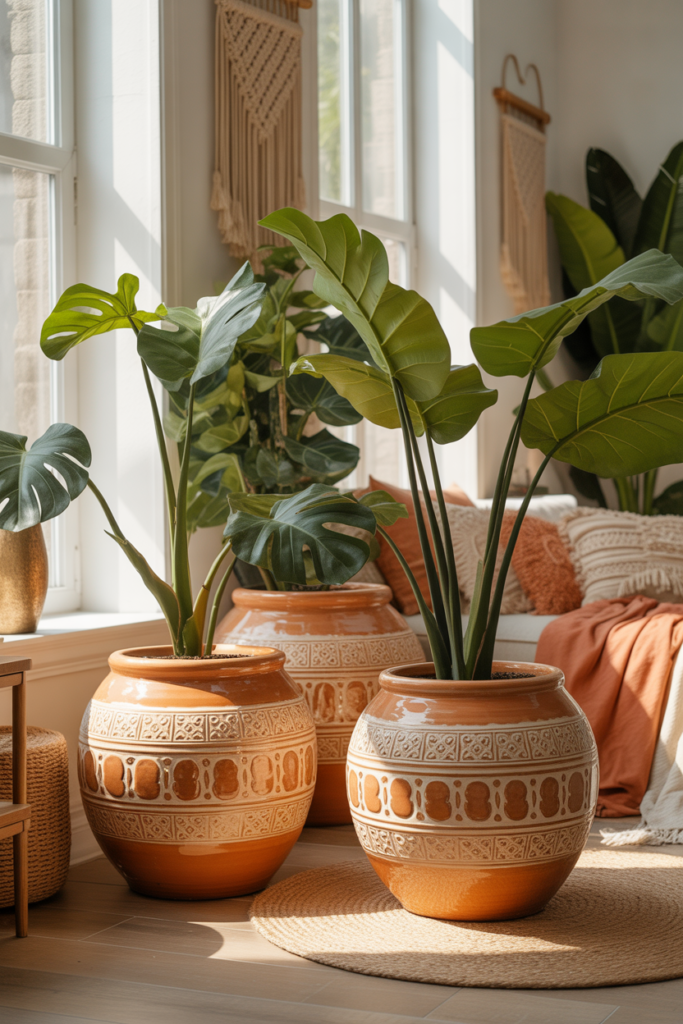 10. Oversized Boho Ceramic Plant Pots For Statement Corners