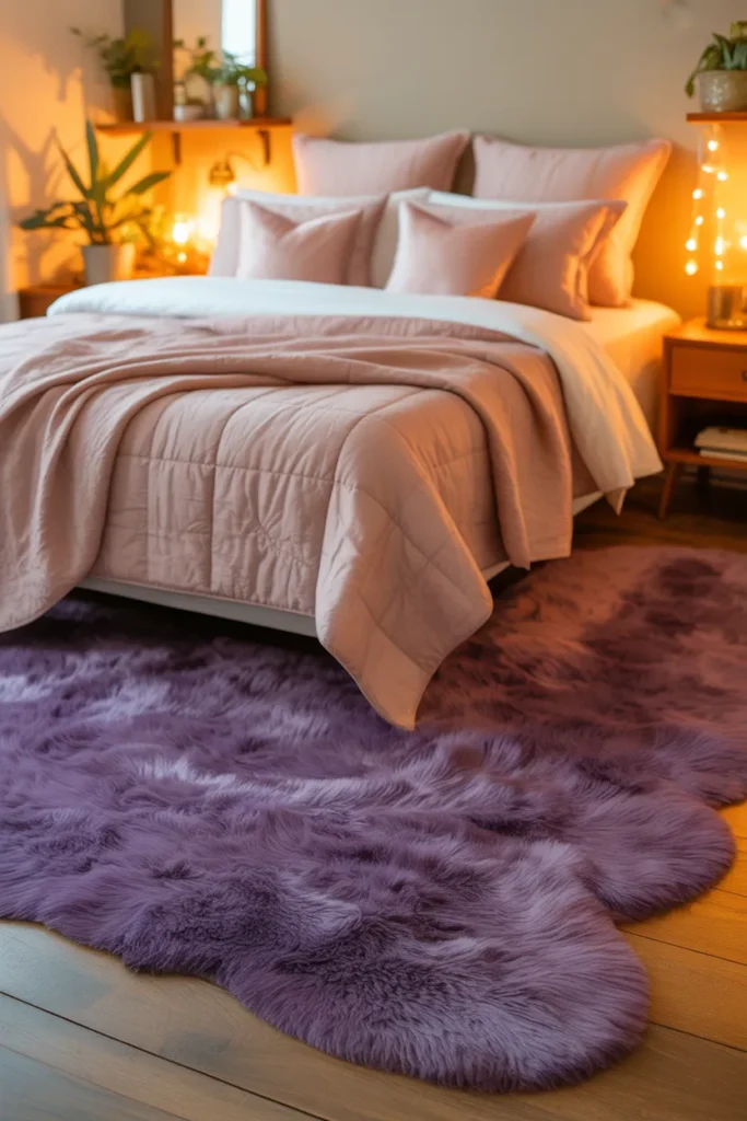 10. Purple Rug with Pink Bedding