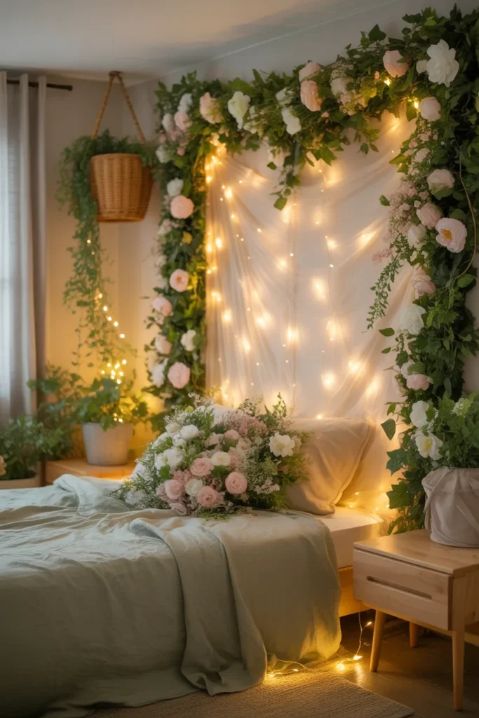 11. Combine Lights with Floral or Greenery Decor for Natural Glow
