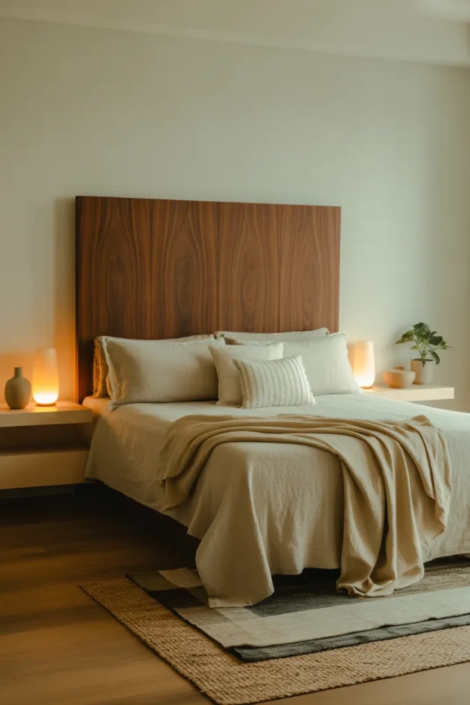 11. Dark Oak Headboard for Visual Focus
