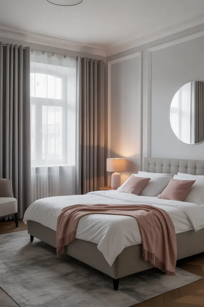 11. Grey Curtains with Pink Accents