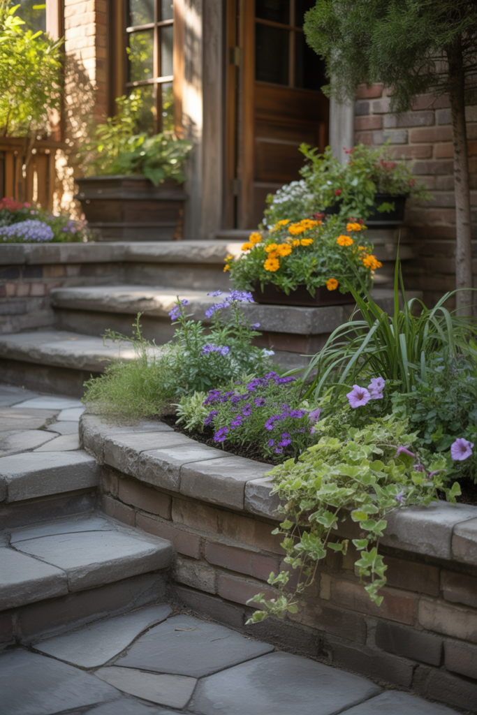 11. Steps With Built In Planter Edges