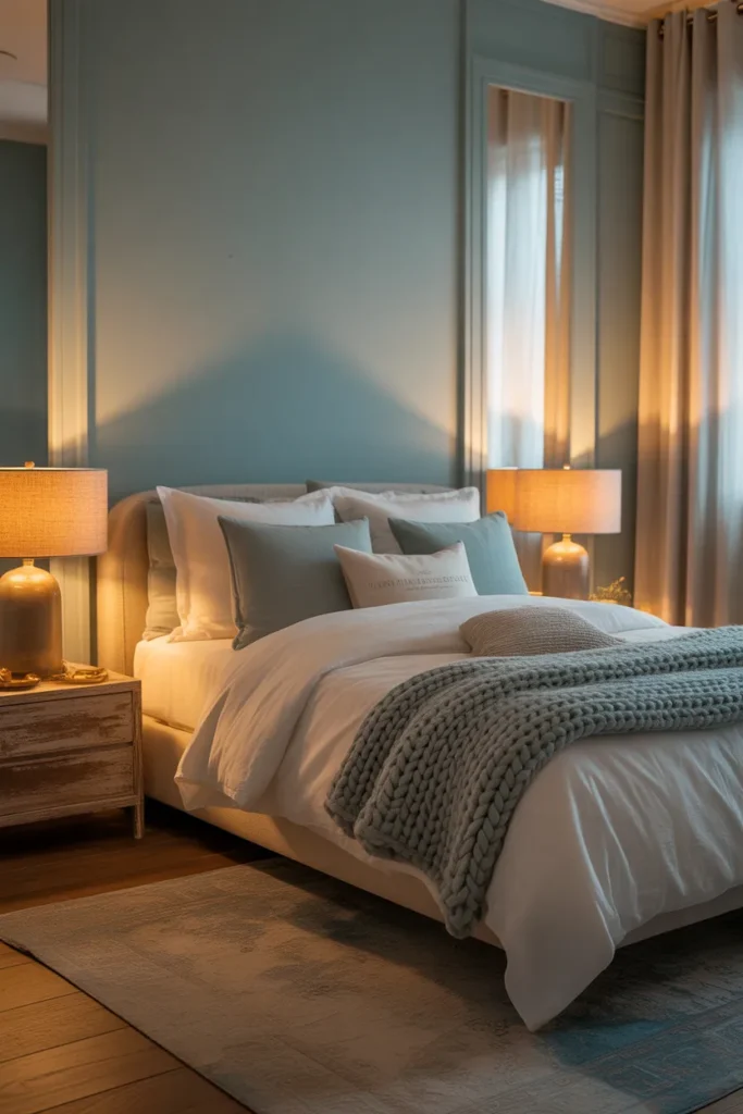 12. Blue Bedroom with Soft Lighting