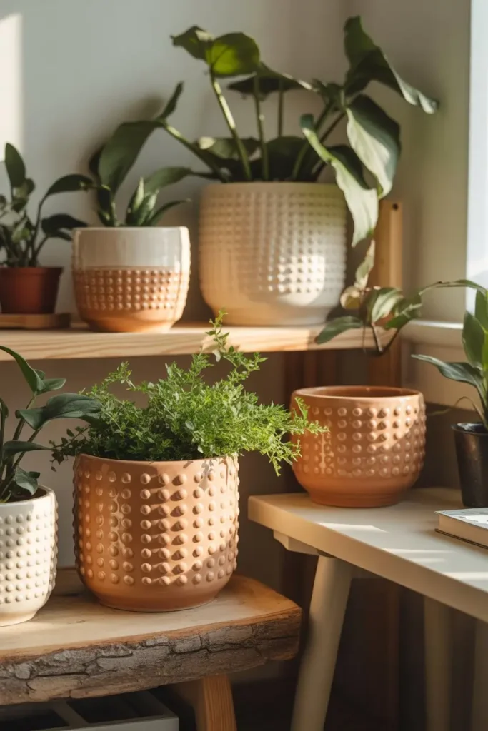 12. Boho Ceramic Plant Pots With Raised Dot Texture