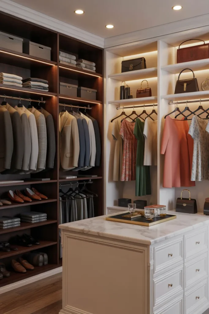 12. His-and-Hers Closet Zones for Balance