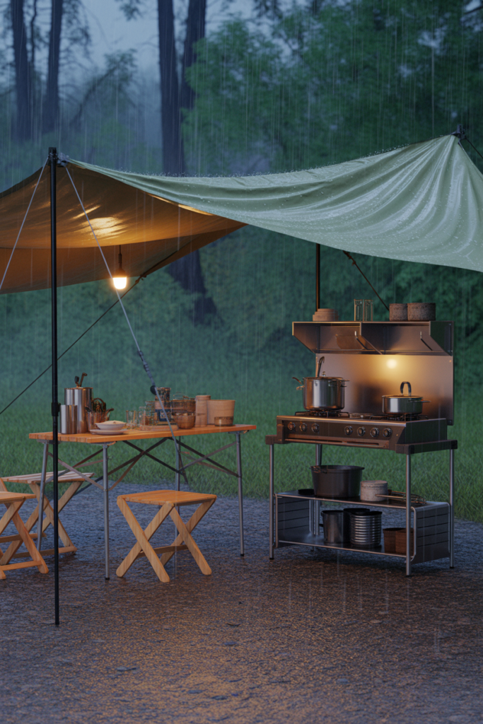 13. Camp Kitchen Designed For Rain Protection