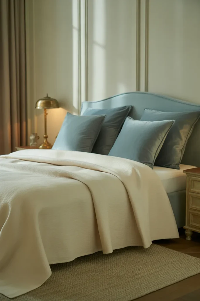 13. Dusty Blue Velvet for a Relaxed Mood