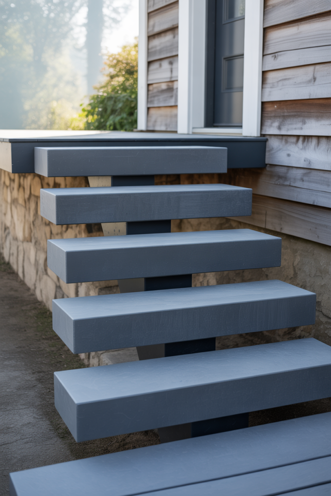 13. Modern Floating Look Steps With Solid Support