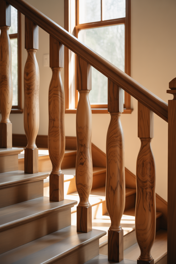 13. Natural Wood Spindles for a Soft Look