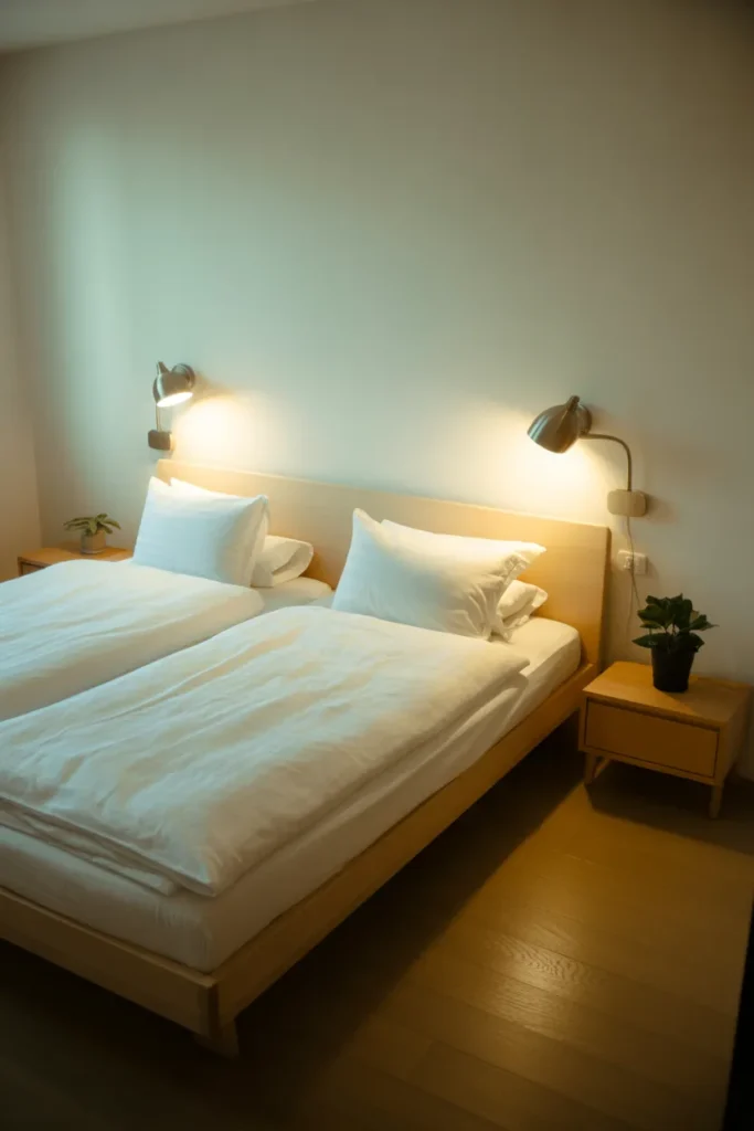 13. Twin Bed with Wall-Mounted Lighting