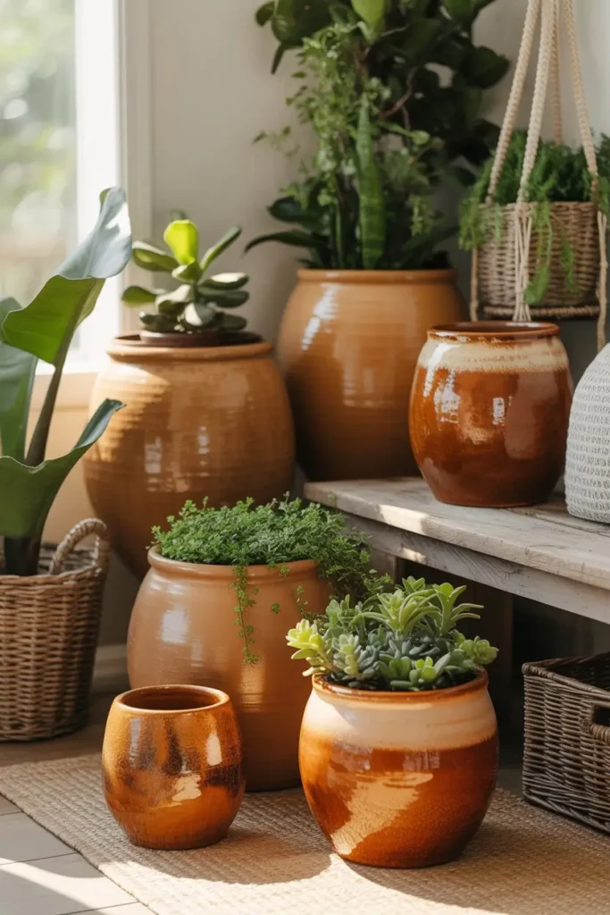13. Warm Terracotta Boho Ceramic Plant Pots With Timeless Appeal