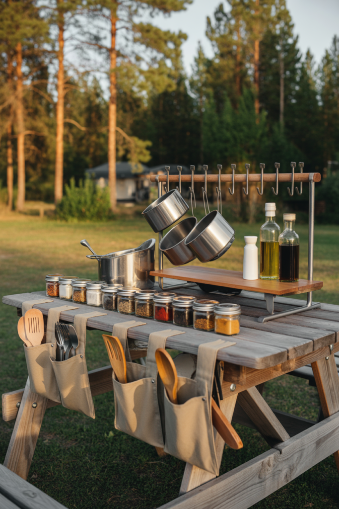 14. Camp Kitchen With Spice And Tool Organization
