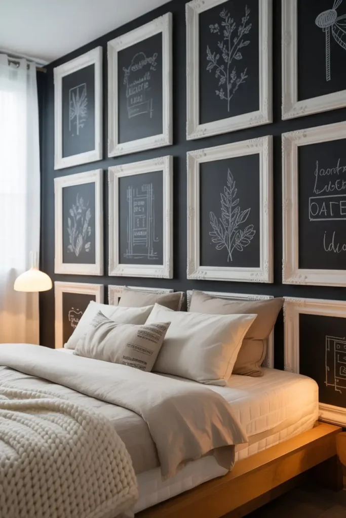 14. Chalkboard Wall with Framed Sections for Art and Notes