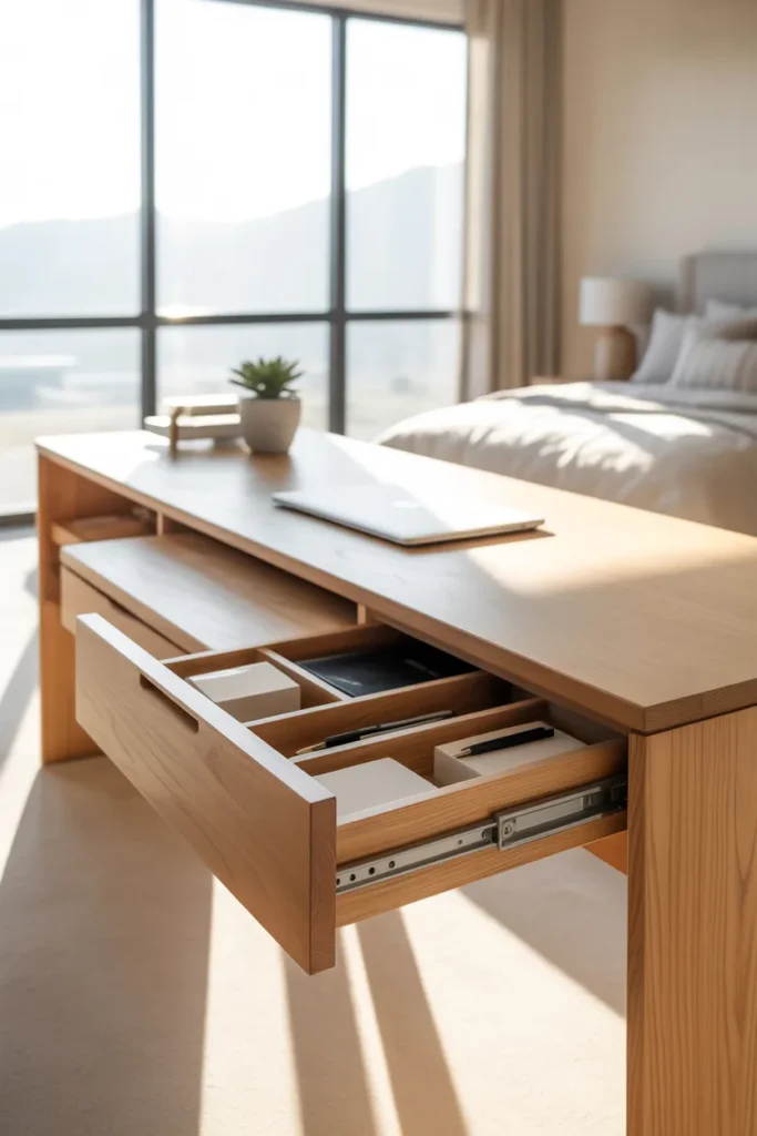 14. Desks with Hidden Storage for Clutter-Free Zones