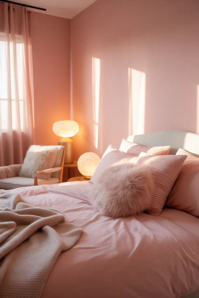 14. Pale Rose Pink Walls with Soft Lighting