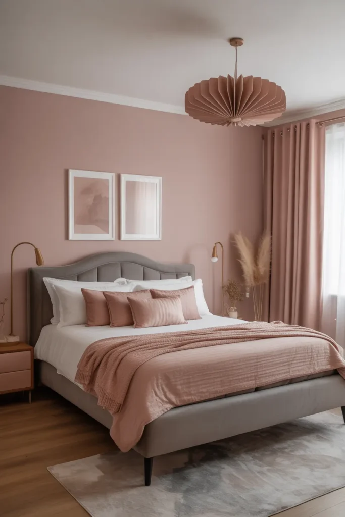 14. Soft Pink Walls with Grey Furniture