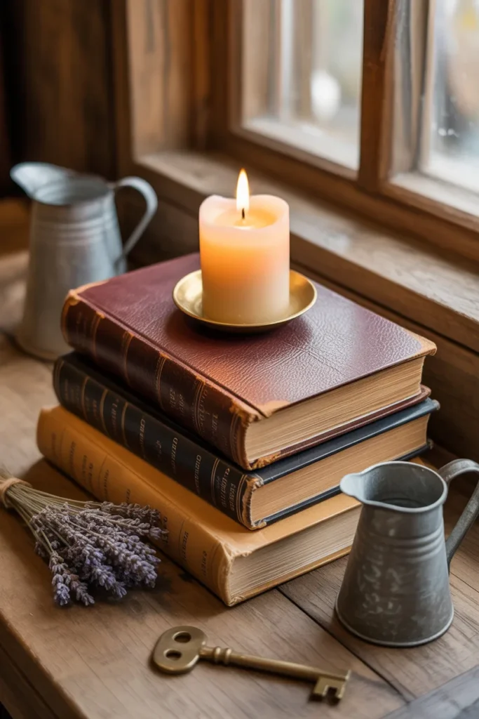 14. Stack of Vintage Books with Farm Accents