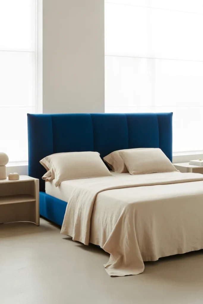 15. Bold Blue Velvet in a Minimal Room