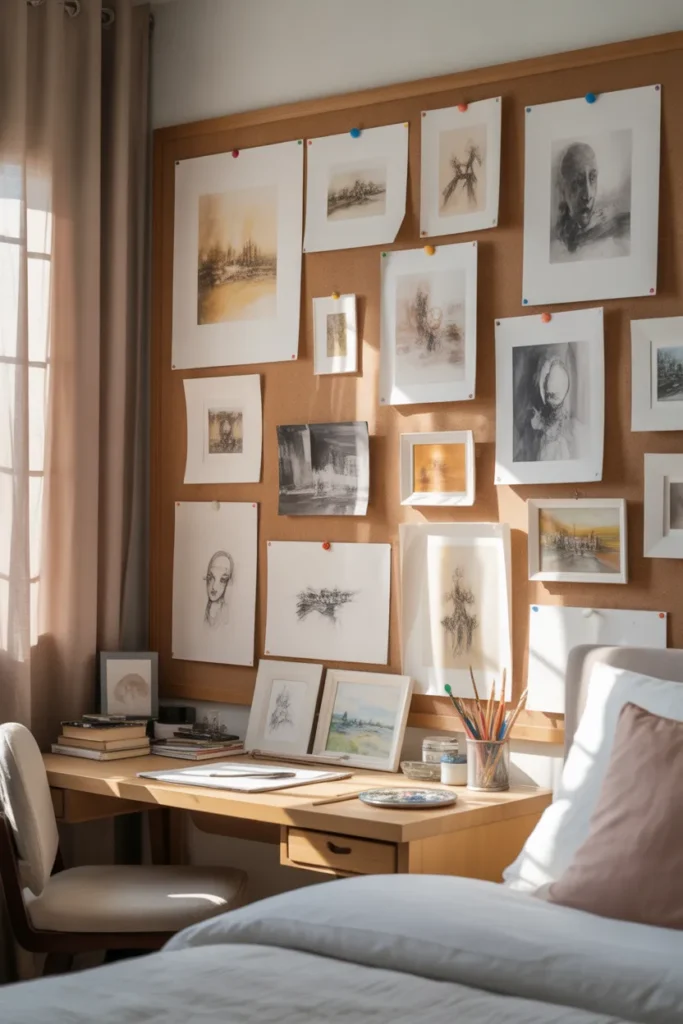 15. Cork Board with Personal Artwork