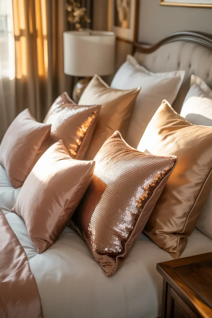 15. Decorative Pillows with Luxe Fabrics