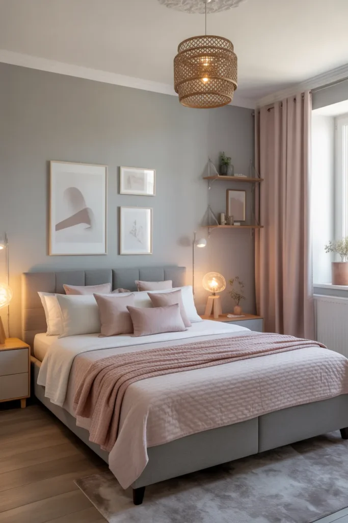 15. Grey and Pink for Small Bedrooms
