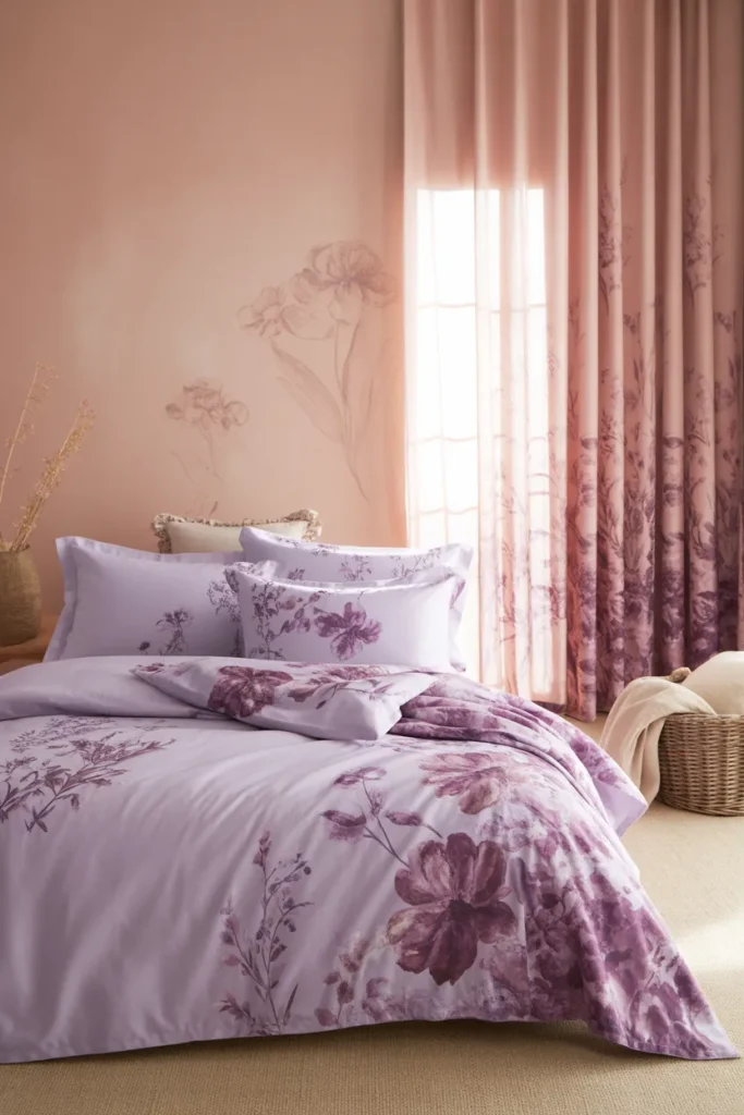 15. Pink Walls with Purple Floral Decor