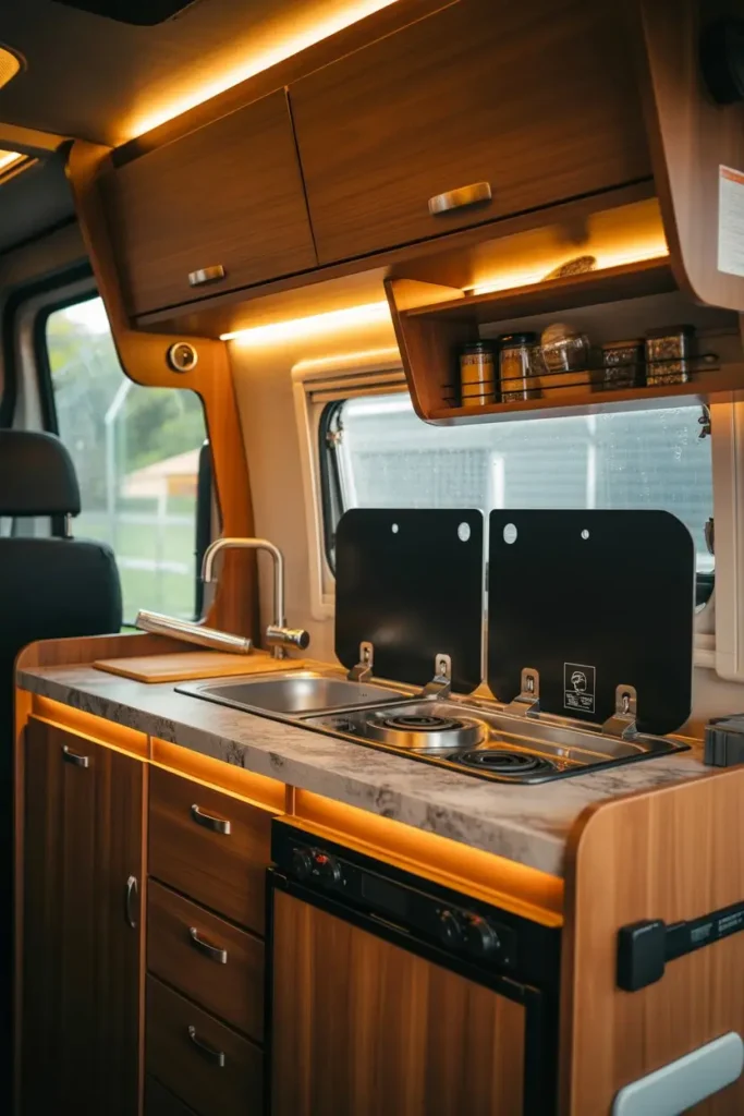 15. Warm Lighting Focused on Work Areas