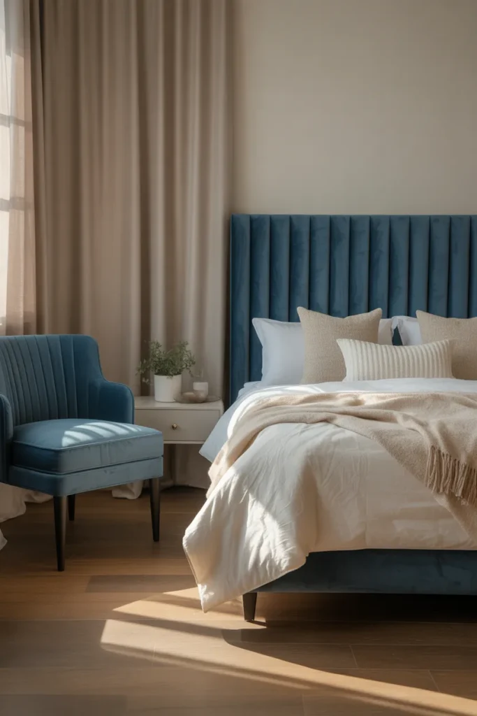 16. Blue Velvet with Soft Neutral Walls