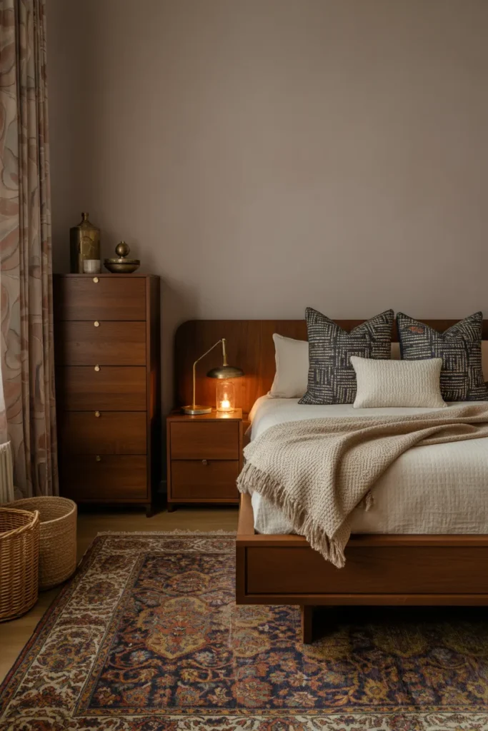 16. Dark Oak with Patterned Textiles