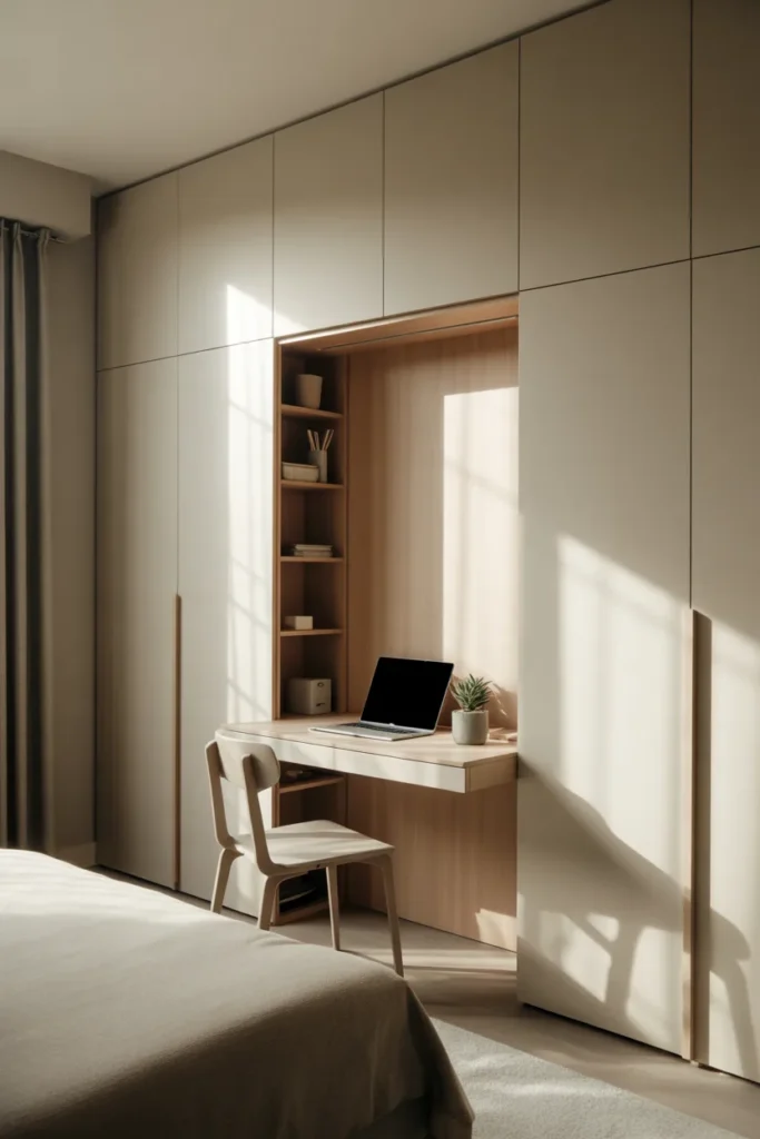 16. Desk Integrated with Wardrobe for Space Efficiency