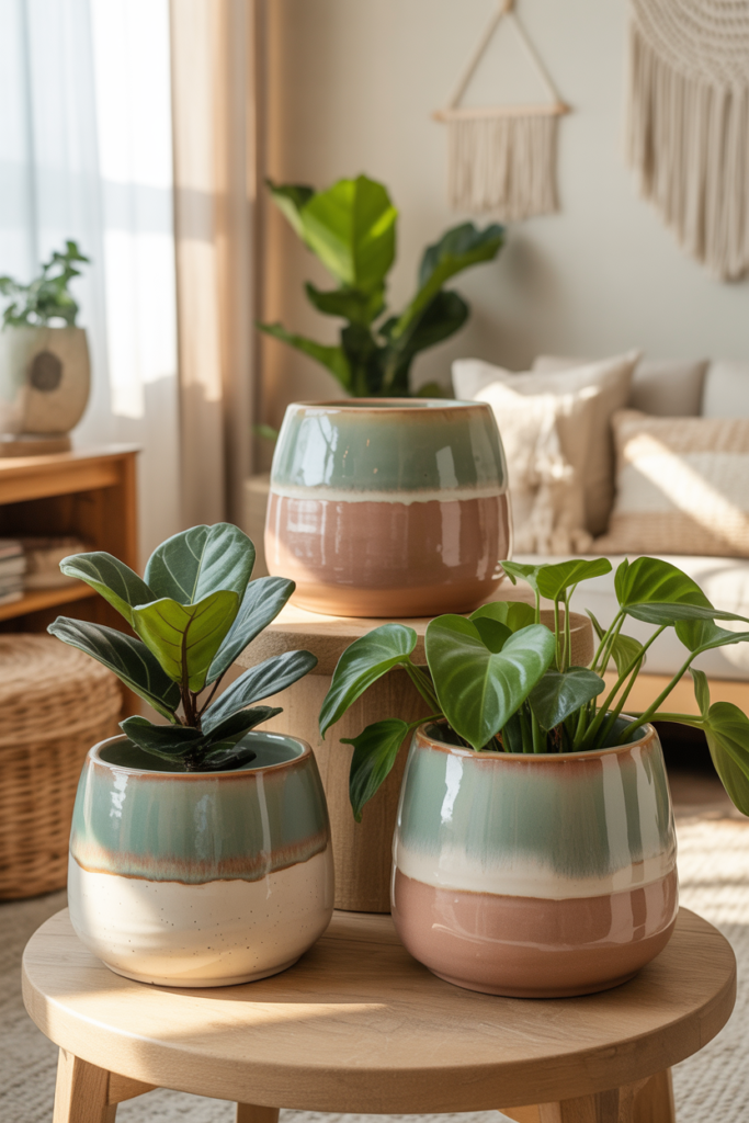 16. Glazed Boho Ceramic Plant Pots With Soft Color Layers