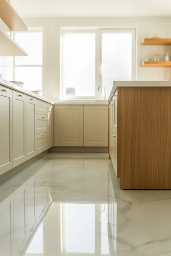 16. Light Marble Floors for Small Kitchens