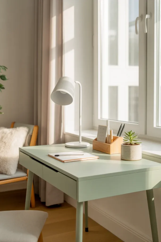 17. Pastel Colored Desk for Gentle Energy