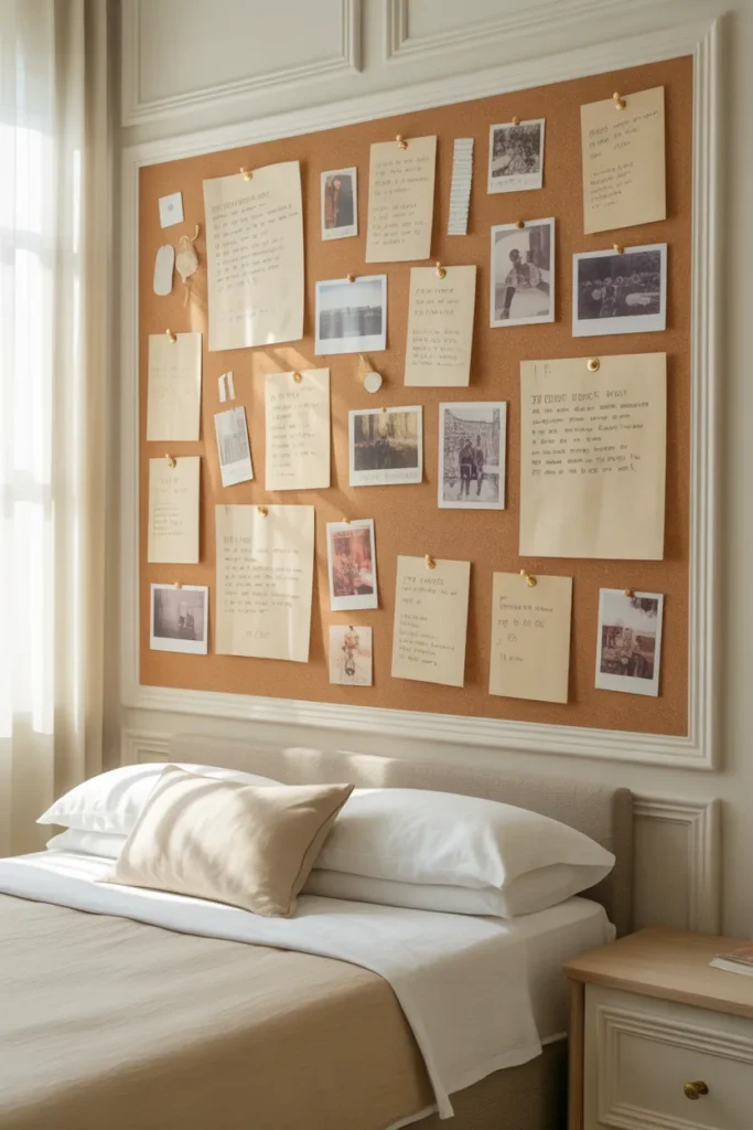 17. Timeless Cork Board Bedroom Design