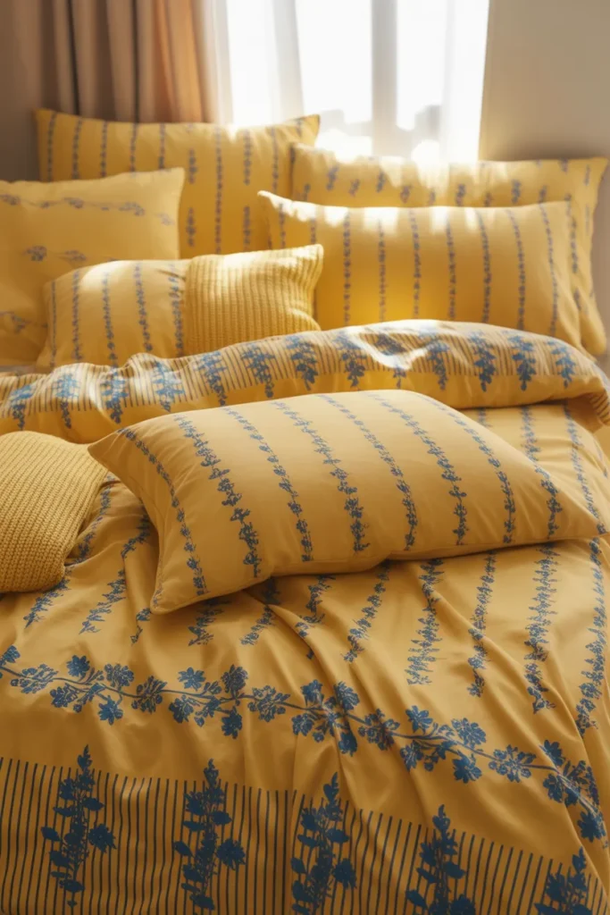 17. Yellow Bedding with Blue Patterns