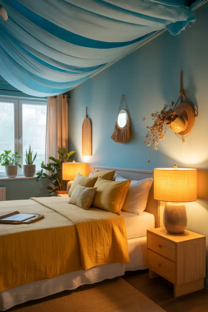 18. Blue Ceiling with Yellow Decor