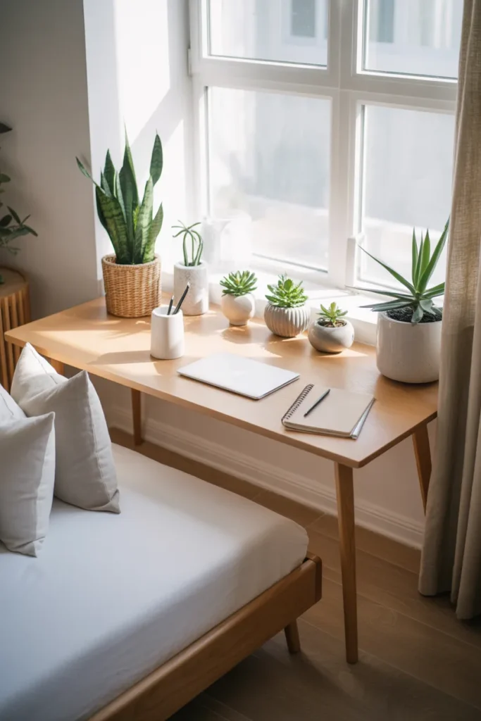18. Desk with Plants for Fresh Focus and Mood Boost