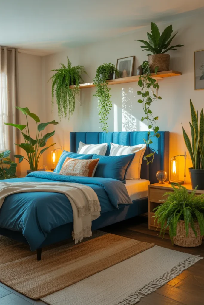 19. Navy Blue with Green Plants