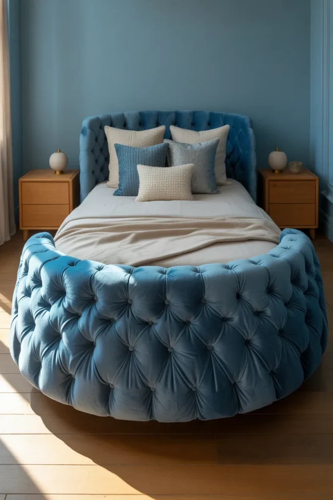 2. Blue Velvet Bed Frame for Full Luxury