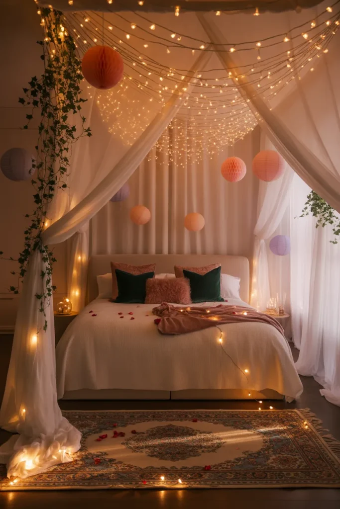 2. Create a Fairy Light Canopy for a Dreamy Sanctuary