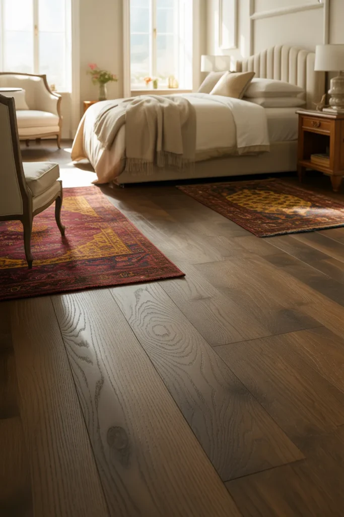 2. Dark Oak Flooring for Warmth Underfoot