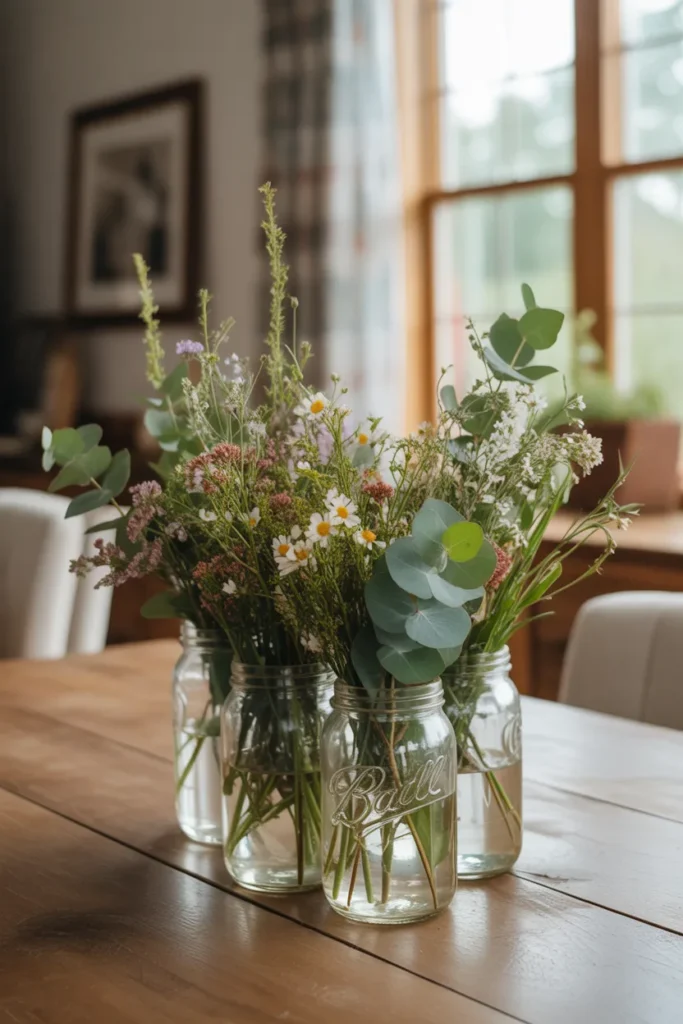 2. Mason Jars with Fresh or Faux Flowers
