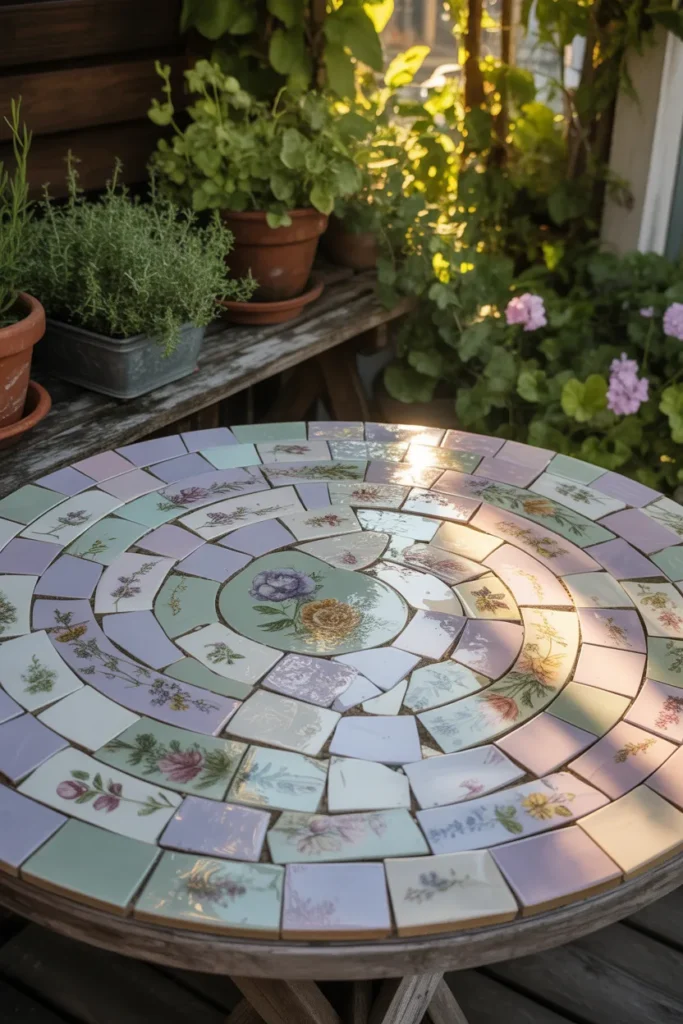 2. Mosaic Tabletops That Become Conversation Pieces