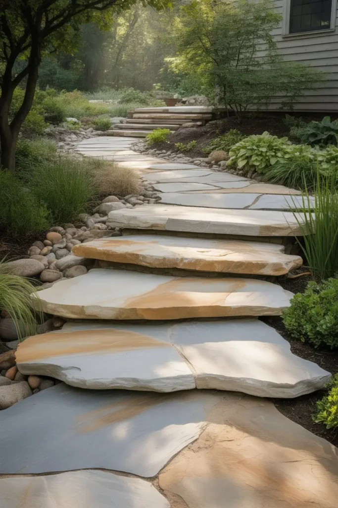 2. Natural Stone Slab Steps That Blend With the Yard
