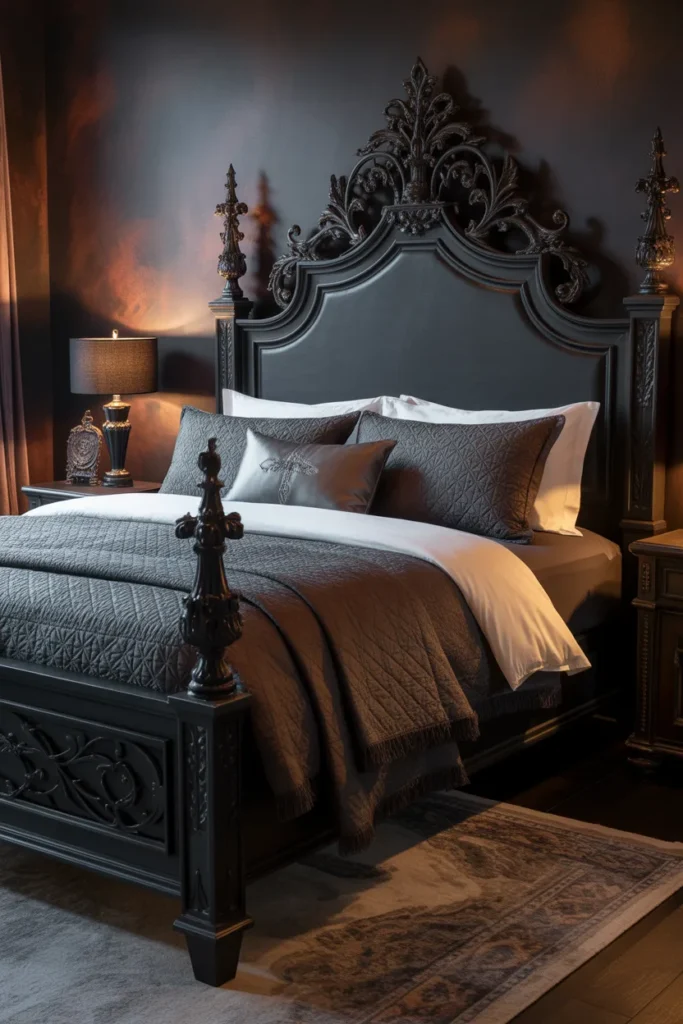 2. Ornate Black or Dark Wood Bed Frames