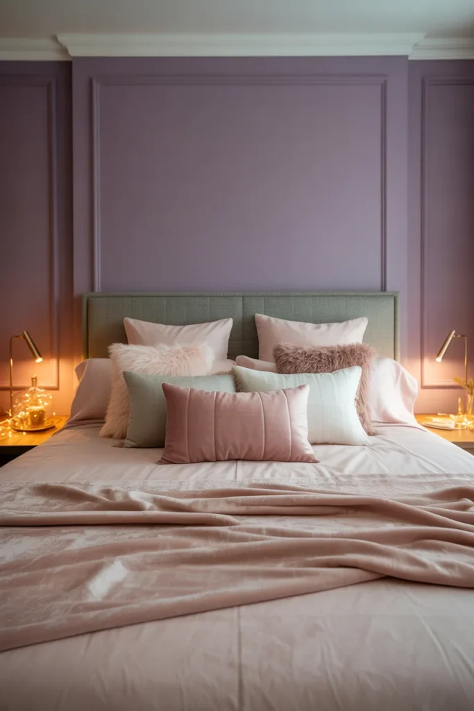 2. Purple Accent Wall with Pink Bedding
