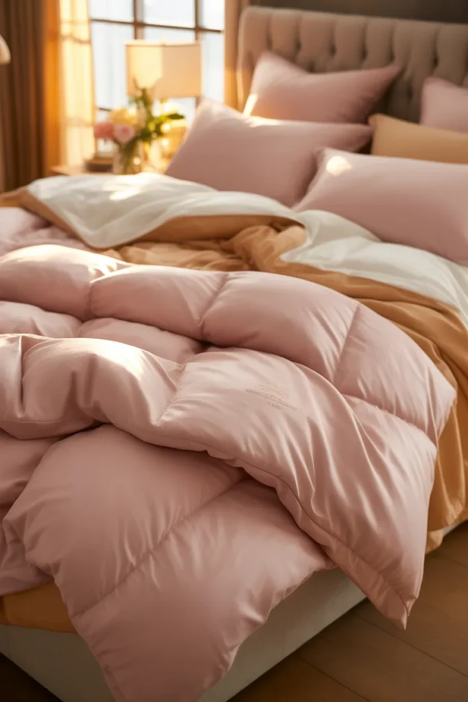 2. Rose Pink Bedding for a Cozy Centerpiece