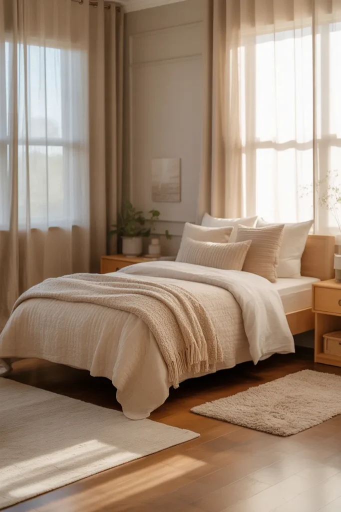 2. Soft Neutral Twin Bed Bedroom