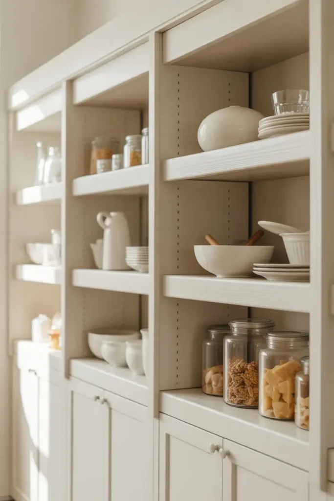 2. White Painted Shelves That Blend With Cabinets