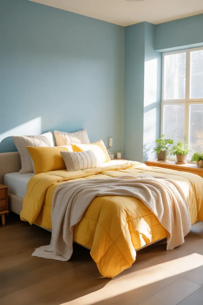 2. Yellow Bedding on a Blue Base